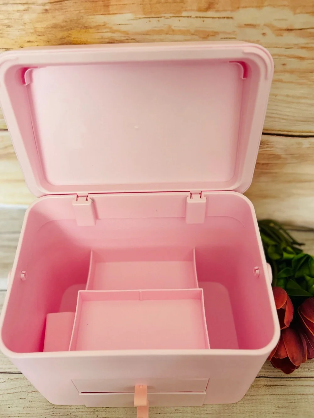 Light Pink Portable Makeup Cosmetic Storage Box NEW